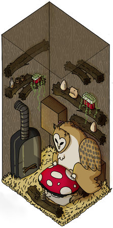 isometric kitchen layout with characters