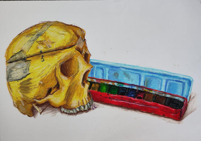 still life study in oil pastel